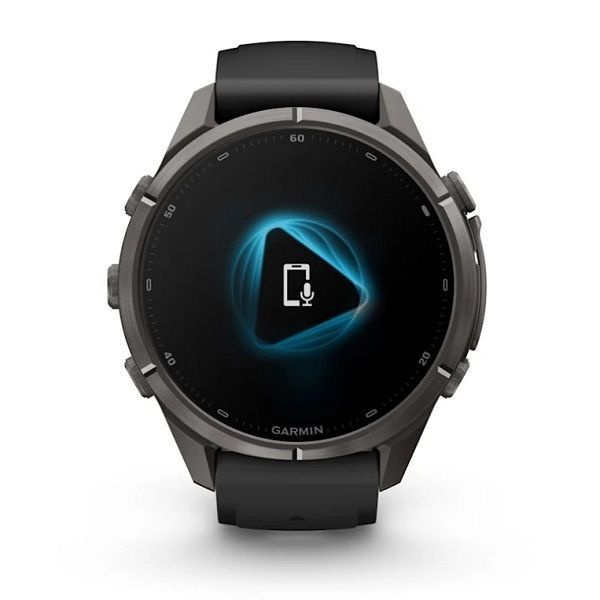 Смарт-годинник Garmin Fenix 9 Pro (43 мм) з титановим корпусом Carbon Gray DLC і чорно-сірим силіконовим ремінцем
