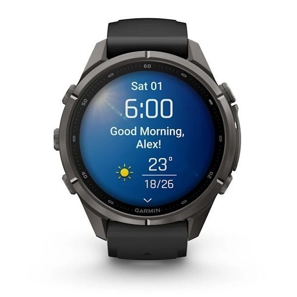 Смарт-годинник Garmin Fenix 9 Pro (43 мм) з титановим корпусом Carbon Gray DLC і чорно-сірим силіконовим ремінцем