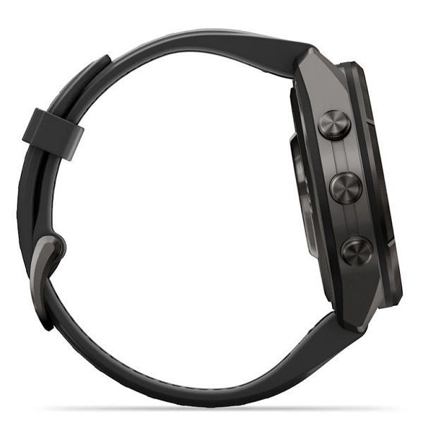 Смарт-годинник Garmin Fenix 9 Pro (43 мм) з титановим корпусом Carbon Gray DLC і чорно-сірим силіконовим ремінцем