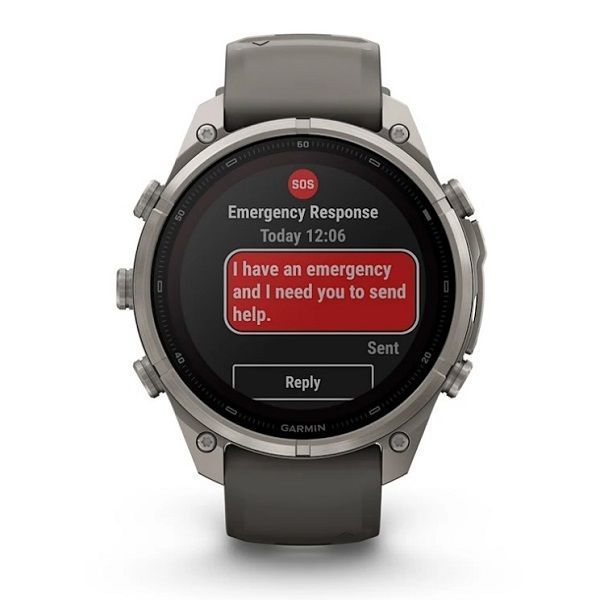 Смарт-годинник Garmin Fenix 9 Pro Solar (47 мм) inReach з титановим корпусом і силіконовим ремінцем кольору галька / сріблясто-сірий