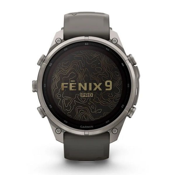 Смарт-годинник Garmin Fenix 9 Pro Solar (47 мм) inReach з титановим корпусом і силіконовим ремінцем кольору галька / сріблясто-сірий