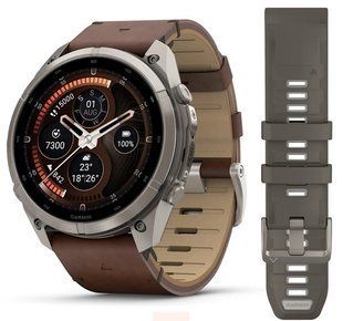 Смарт-годинник Garmin Fenix 9 Pro (51 мм) inReach з титановим корпусом і шкіряним ремінцем горіхового кольору
