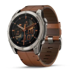 Смарт-годинник Garmin Fenix 8 – 51 мм, AMOLED Sapphire, титан з DLC-покриттям Carbon Gray та каштановим шкіряним ремінцем 010-02905-40 фото