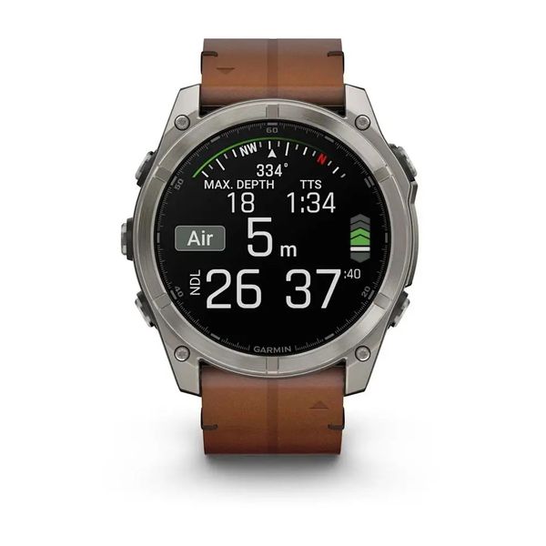 Смарт-часы Garmin Fenix 8 – 51 мм, AMOLED Sapphire, титан с DLC-покрытием Carbon Gray и каштановым кожаным ремешком 010-02905-40 фото