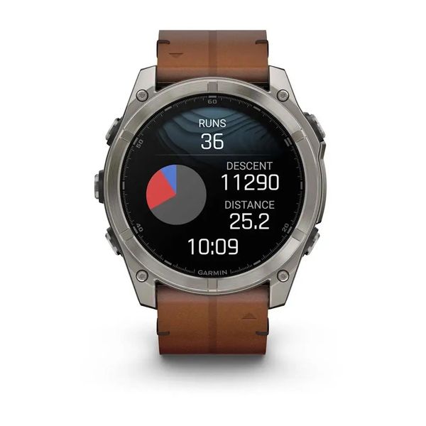 Смарт-годинник Garmin Fenix 8 – 51 мм, AMOLED Sapphire, титан з DLC-покриттям Carbon Gray та каштановим шкіряним ремінцем 010-02905-40 фото