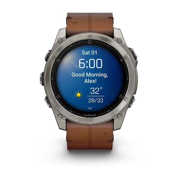 Смарт-годинник Garmin Fenix 8 – 51 мм, AMOLED Sapphire, титан з DLC-покриттям Carbon Gray та каштановим шкіряним ремінцем 010-02905-40 фото