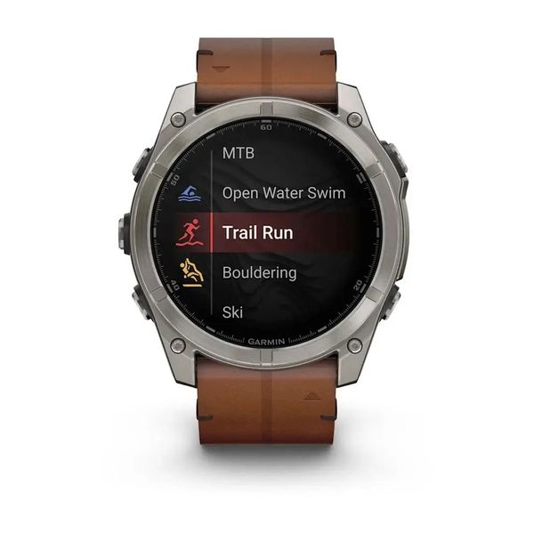 Смарт-годинник Garmin Fenix 8 – 51 мм, AMOLED Sapphire, титан з DLC-покриттям Carbon Gray та каштановим шкіряним ремінцем 010-02905-40 фото