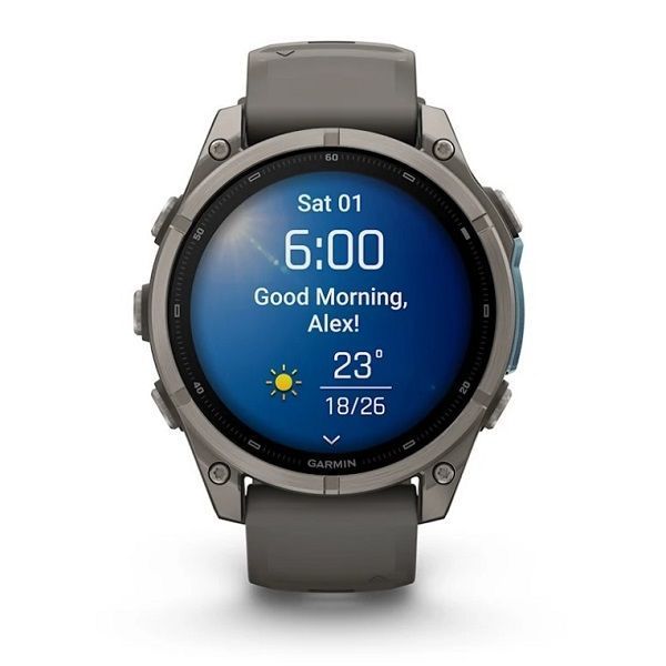 Смарт-годинник Garmin Fenix 9 (47 мм) з титановим корпусом і силіконовим ремінцем кольору гальки