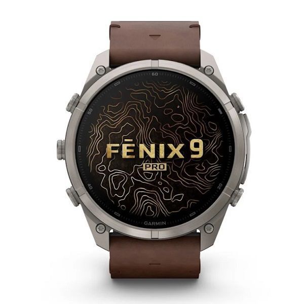 Смарт-годинник Garmin Fenix 9 Pro (51 мм) inReach з титановим корпусом і шкіряним ремінцем горіхового кольору