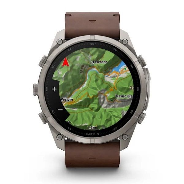 Смарт-годинник Garmin Fenix 9 Pro (51 мм) inReach з титановим корпусом і шкіряним ремінцем горіхового кольору