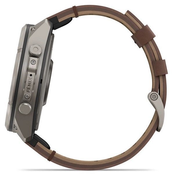 Смарт-годинник Garmin Fenix 9 Pro (51 мм) inReach з титановим корпусом і шкіряним ремінцем горіхового кольору