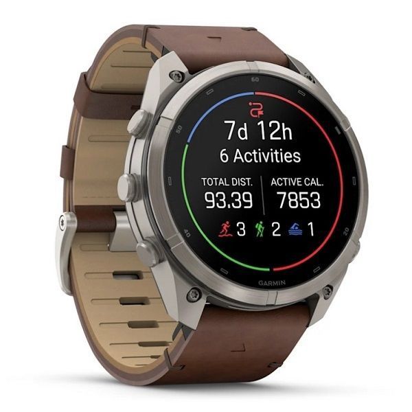 Смарт-годинник Garmin Fenix 9 Pro (51 мм) inReach з титановим корпусом і шкіряним ремінцем горіхового кольору