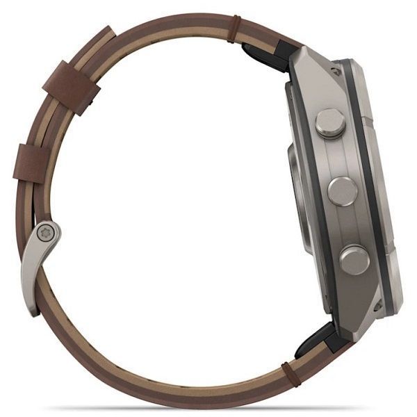 Смарт-годинник Garmin Fenix 9 Pro (51 мм) inReach з титановим корпусом і шкіряним ремінцем горіхового кольору