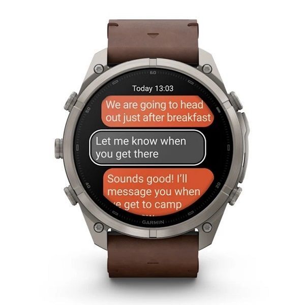 Смарт-годинник Garmin Fenix 9 Pro (51 мм) inReach з титановим корпусом і шкіряним ремінцем горіхового кольору