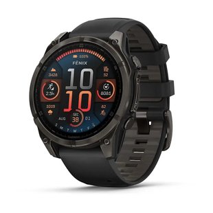 Смарт-годинник Garmin Fenix 8 – 47 мм, AMOLED Sapphire, титан з DLC-покриттям Carbon Gray та силіконовим ремінцем чорного/сірого кольору 010-02904-21 фото