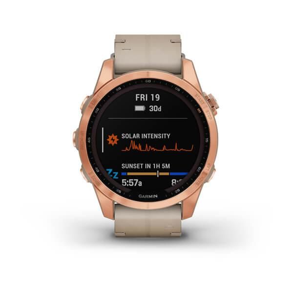 Смарт-годинник Garmin Fenix 7s Sapphire Solar титановий рожеве золото зі світло-бежевим шкіряним ремінцем 010-02539-35 фото