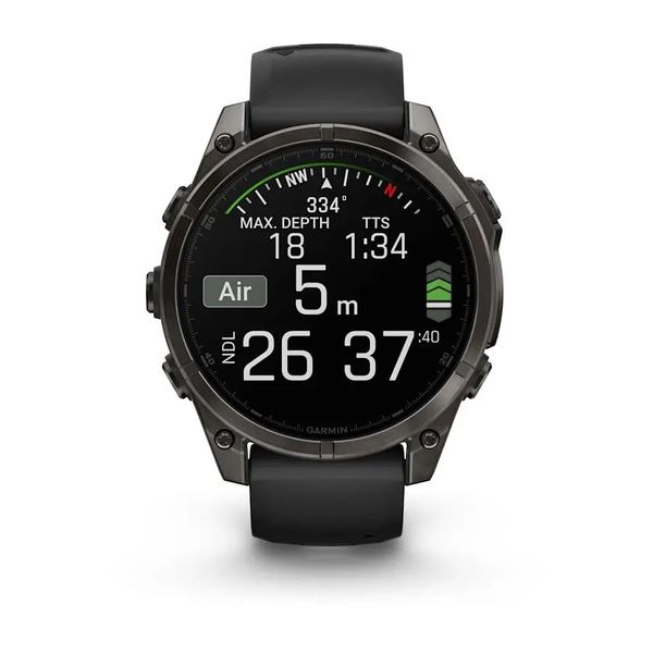 Смарт-годинник Garmin Fenix 8 – 47 мм, AMOLED Sapphire, титан з DLC-покриттям Carbon Gray та силіконовим ремінцем чорного/сірого кольору 010-02904-21 фото