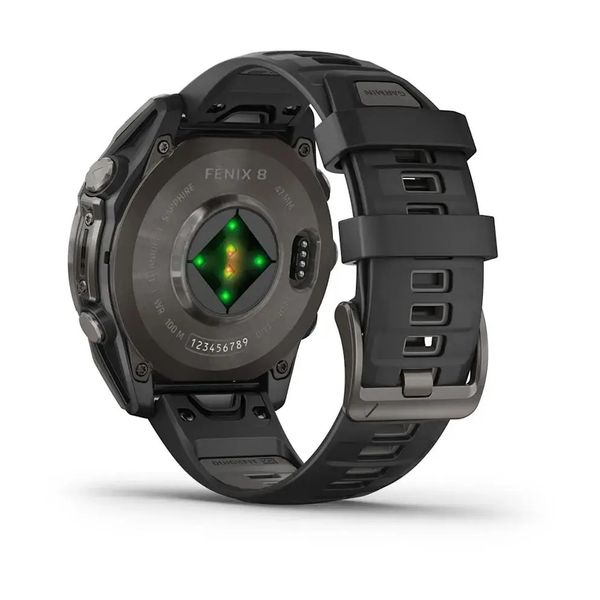 Смарт-годинник Garmin Fenix 8 – 47 мм, AMOLED Sapphire, титан з DLC-покриттям Carbon Gray та силіконовим ремінцем чорного/сірого кольору 010-02904-21 фото