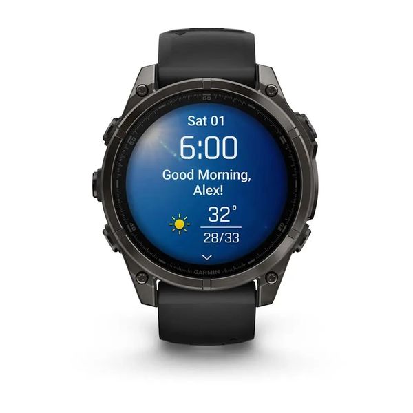 Смарт-годинник Garmin Fenix 8 – 47 мм, AMOLED Sapphire, титан з DLC-покриттям Carbon Gray та силіконовим ремінцем чорного/сірого кольору 010-02904-21 фото