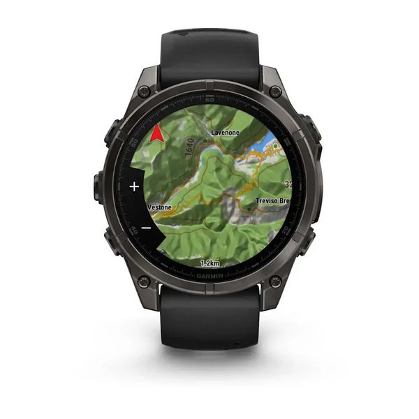 Смарт-годинник Garmin Fenix 8 – 47 мм, AMOLED Sapphire, титан з DLC-покриттям Carbon Gray та силіконовим ремінцем чорного/сірого кольору 010-02904-21 фото