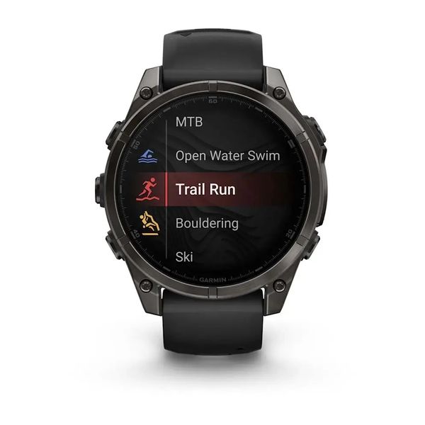 Смарт-годинник Garmin Fenix 8 – 47 мм, AMOLED Sapphire, титан з DLC-покриттям Carbon Gray та силіконовим ремінцем чорного/сірого кольору 010-02904-21 фото