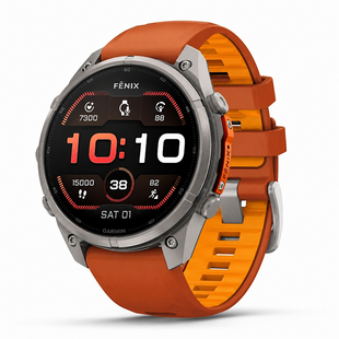 Смарт-часы Garmin Fenix 9 Pro (47 мм) с титановым корпусом и ярко-оранжевым силиконовым ремешком