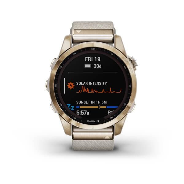 Смарт-часы Garmin Fenix 7s Sapphire Solar титановые кремовые золотистые с нейлоновым ремешком 010-02539-39 фото