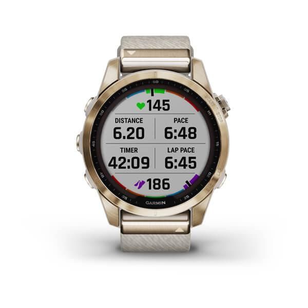 Смарт-часы Garmin Fenix 7s Sapphire Solar титановые кремовые золотистые с нейлоновым ремешком 010-02539-39 фото