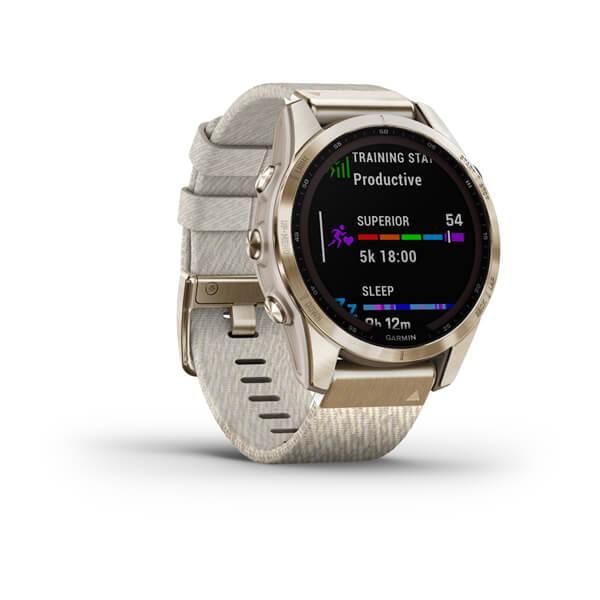 Смарт-годинник Garmin Fenix 7s Sapphire Solar титановий кремовий золотавий з нейлоновим ремінцем 010-02539-39 фото