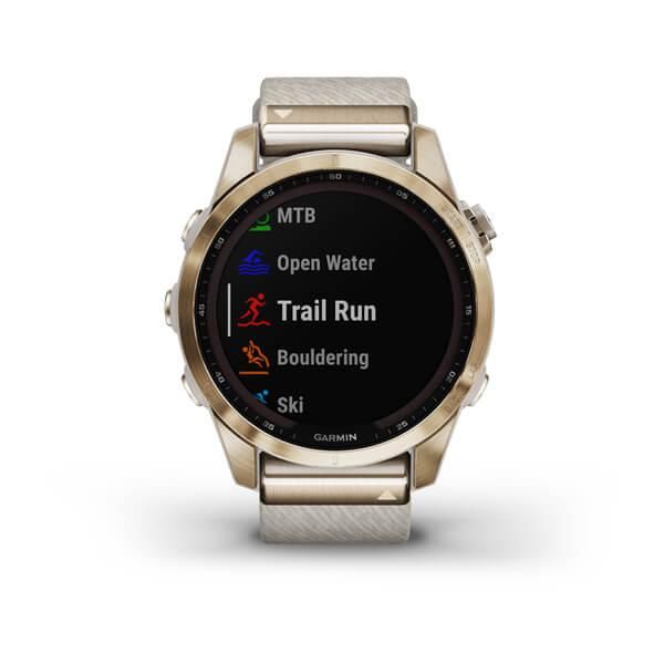 Смарт-часы Garmin Fenix 7s Sapphire Solar титановые кремовые золотистые с нейлоновым ремешком 010-02539-39 фото