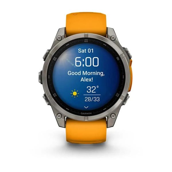 Смарт-годинник Garmin Fenix 8 – 47 мм, AMOLED Sapphire, титан із силіконовим ремінцем кольору Spark Orange/Graphite 010-02904-11 фото