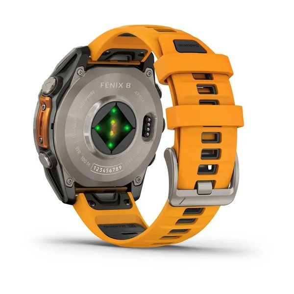 Смарт-годинник Garmin Fenix 8 – 47 мм, AMOLED Sapphire, титан із силіконовим ремінцем кольору Spark Orange/Graphite 010-02904-11 фото