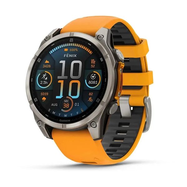 Смарт-годинник Garmin Fenix 8 – 47 мм, AMOLED Sapphire, титан із силіконовим ремінцем кольору Spark Orange/Graphite 010-02904-11 фото