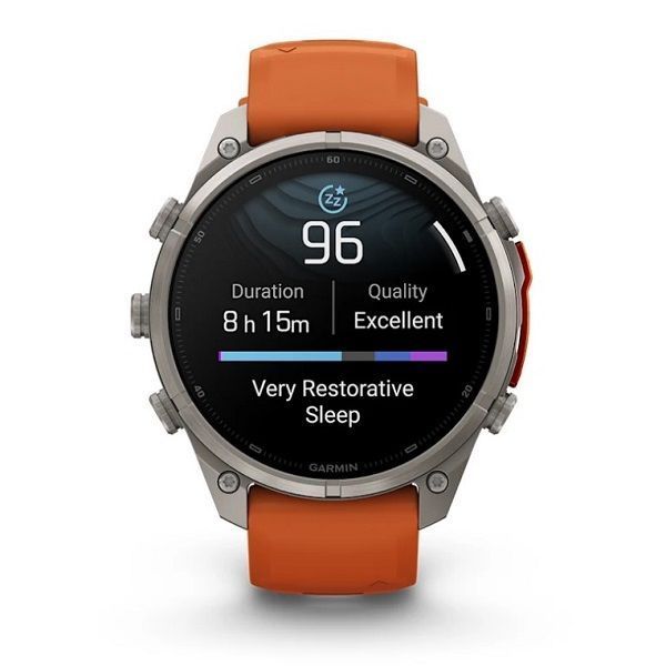 Смарт-годинник Garmin Fenix 9 Pro (47 мм) з титановим корпусом і яскраво-помаранчевим силіконовим ремінцем