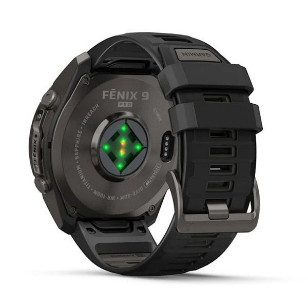 Смарт-годинник Garmin Fenix 9 Pro (51 мм) inReach з титановим корпусом Carbon Gray DLC і чорно-сірим силіконовим ремінцем