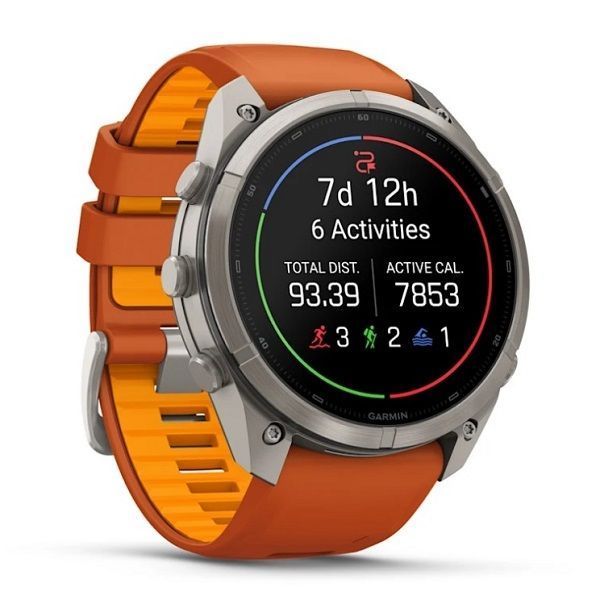 Смарт-годинник Garmin Fenix 9 Pro (51 мм) inReach з титановим корпусом і яскраво-помаранчевим силіконовим ремінцем