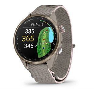 Смарт-часы Garmin Approach S72 (43 мм) с титановым безелем Soft Gold/Blush Pink и тканевым ремешком ComfortFit French Grey/Blush Pink