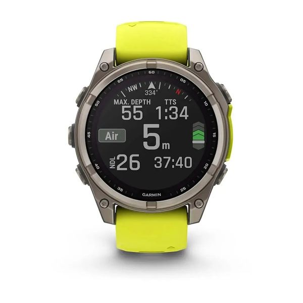 Смарт-часы Garmin Fenix 8 – 47 мм, Solar Sapphire, титан с ярко-желтым/графитовым силиконовым ремешком 010-02906-21 фото