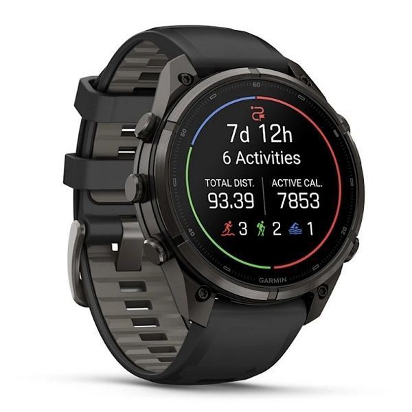 Смарт-годинник Garmin Fenix 9 Pro (47 мм) з титановим корпусом Carbon Gray DLC і чорно-сірим силіконовим ремінцем