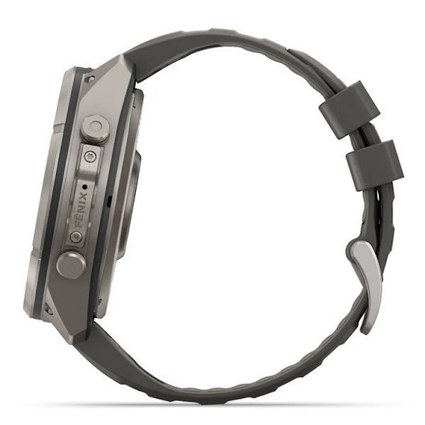 Смарт-годинник Garmin Fenix 9 Pro Solar (51 мм) inReach з титановим корпусом і силіконовим ремінцем кольору галька / сріблясто-сірий