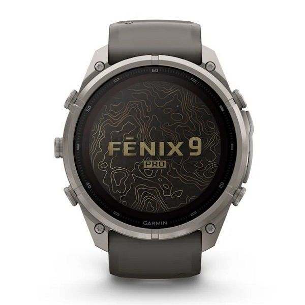Смарт-годинник Garmin Fenix 9 Pro Solar (51 мм) inReach з титановим корпусом і силіконовим ремінцем кольору галька / сріблясто-сірий