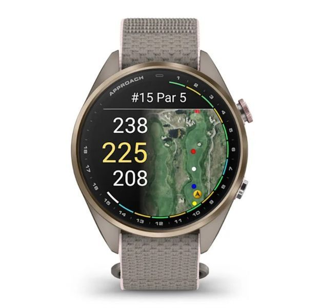 Смарт-часы Garmin Approach S72 (43 мм) с титановым безелем Soft Gold/Blush Pink и тканевым ремешком ComfortFit French Grey/Blush Pink