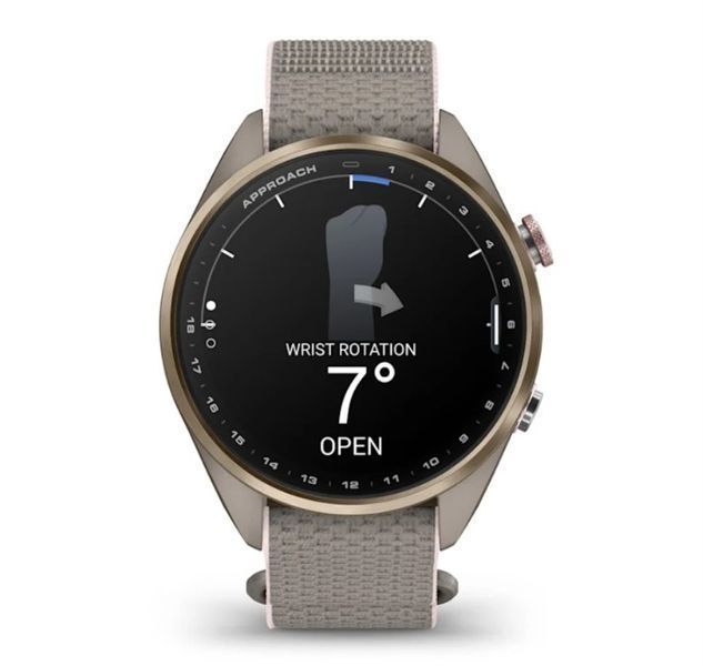 Смарт-часы Garmin Approach S72 (43 мм) с титановым безелем Soft Gold/Blush Pink и тканевым ремешком ComfortFit French Grey/Blush Pink