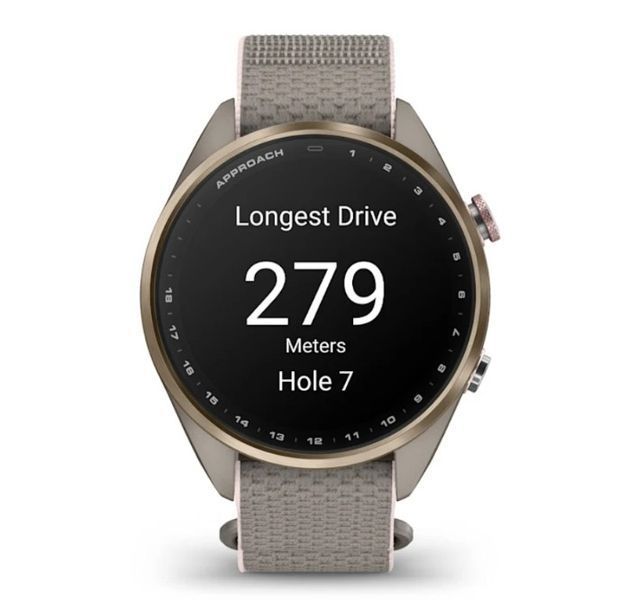Смарт-часы Garmin Approach S72 (43 мм) с титановым безелем Soft Gold/Blush Pink и тканевым ремешком ComfortFit French Grey/Blush Pink