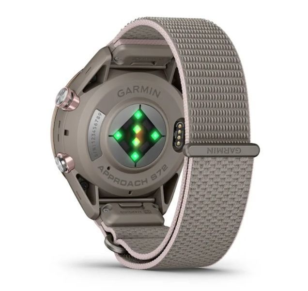 Смарт-часы Garmin Approach S72 (43 мм) с титановым безелем Soft Gold/Blush Pink и тканевым ремешком ComfortFit French Grey/Blush Pink