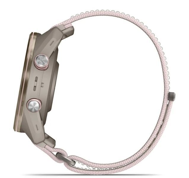Смарт-часы Garmin Approach S72 (43 мм) с титановым безелем Soft Gold/Blush Pink и тканевым ремешком ComfortFit French Grey/Blush Pink