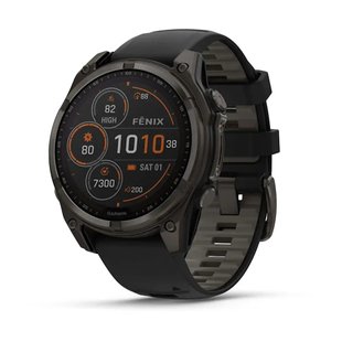 Смарт-часы Garmin Fenix 8 – 47 мм, Solar Sapphire, титан с DLC-покрытием Carbon Gray и силиконовым ремешком черного/серого цвета 010-02906-11 фото