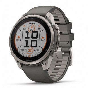 Смарт-часы Garmin Fenix 9 Pro Solar (47 мм) с титановым корпусом и силиконовым ремешком цвета галька / серебристо-серый