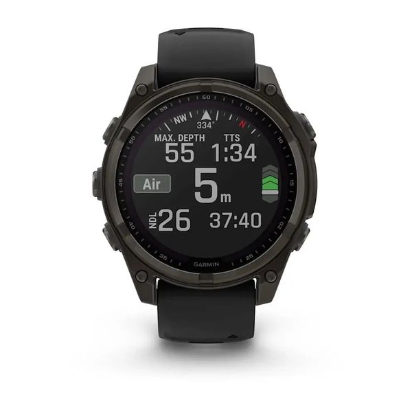 Смарт-часы Garmin Fenix 8 – 47 мм, Solar Sapphire, титан с DLC-покрытием Carbon Gray и силиконовым ремешком черного/серого цвета 010-02906-11 фото