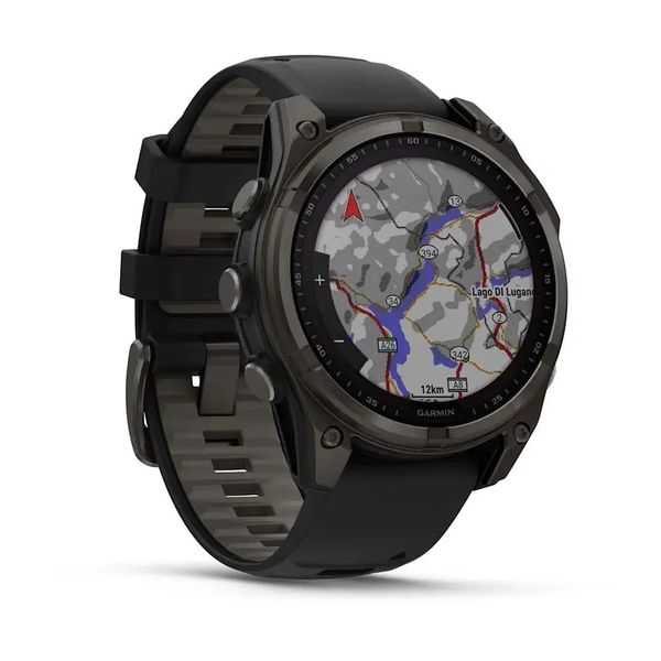 Смарт-годинник Garmin Fenix 8 – 47 мм, Solar Sapphire, титан з DLC-покриттям Carbon Gray та силіконовим ремінцем чорного/сірого кольору 010-02906-11 фото